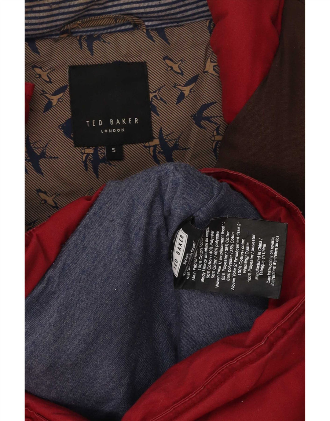 Gepolsterte Herrenweste von Ted Baker, Größe 5, XL, rote Farbblock-Baumwolle