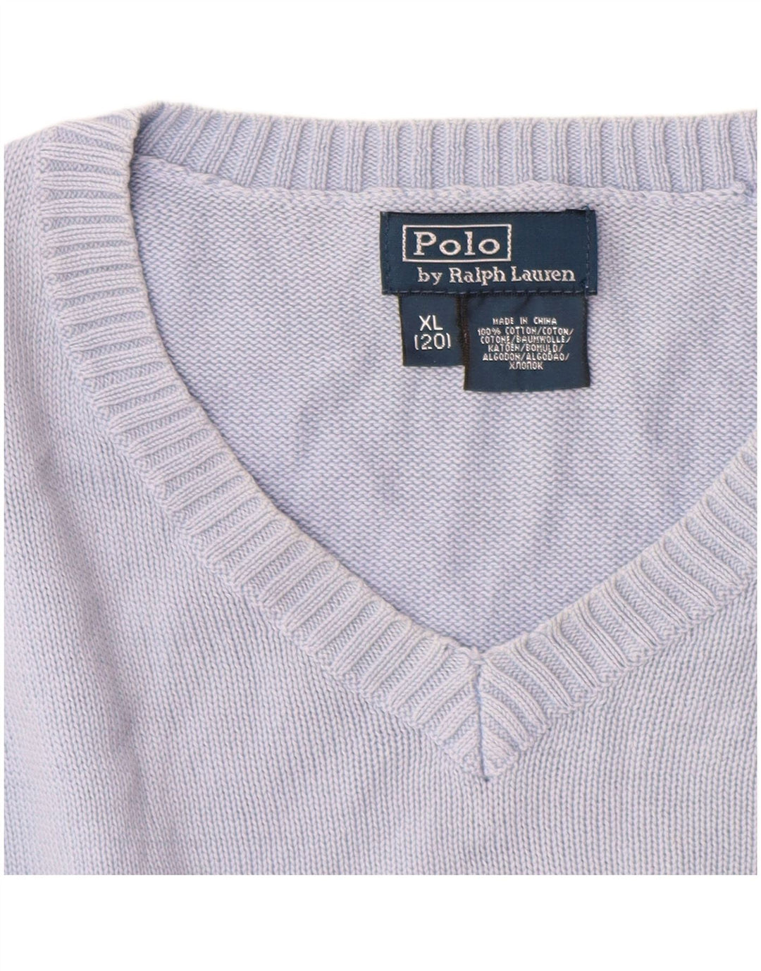 POLO RALPH LAUREN Jungen-Pullover mit V-Ausschnitt, 13–14 Jahre, XL, blaue Baumwolle