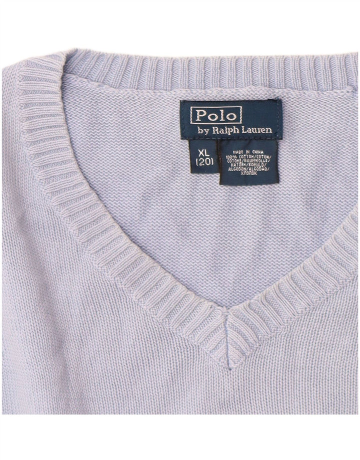 POLO RALPH LAUREN Jungen-Pullover mit V-Ausschnitt, 13–14 Jahre, XL, blaue Baumwolle
