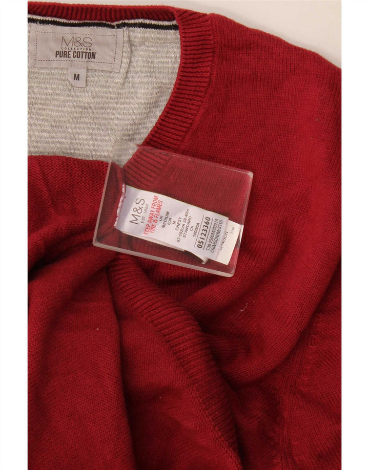 Marks & Spencer Herren-Pullover mit V-Ausschnitt aus mittelroter Baumwolle