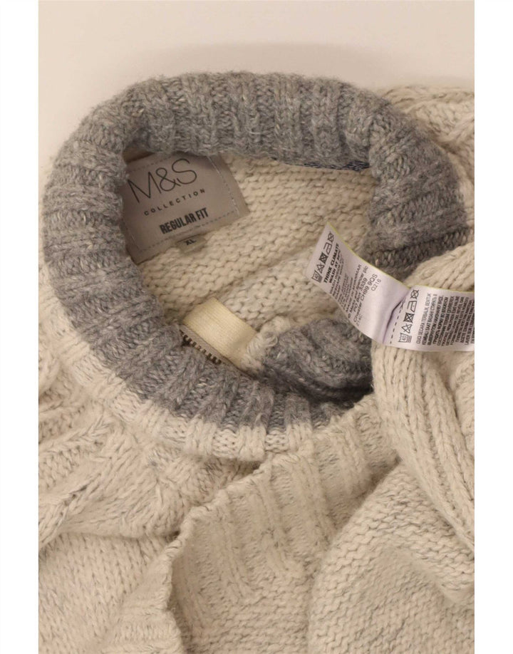 Marks & Spencer Herren-Pullover mit normaler Passform und Reißverschluss, XL, weiß meliert