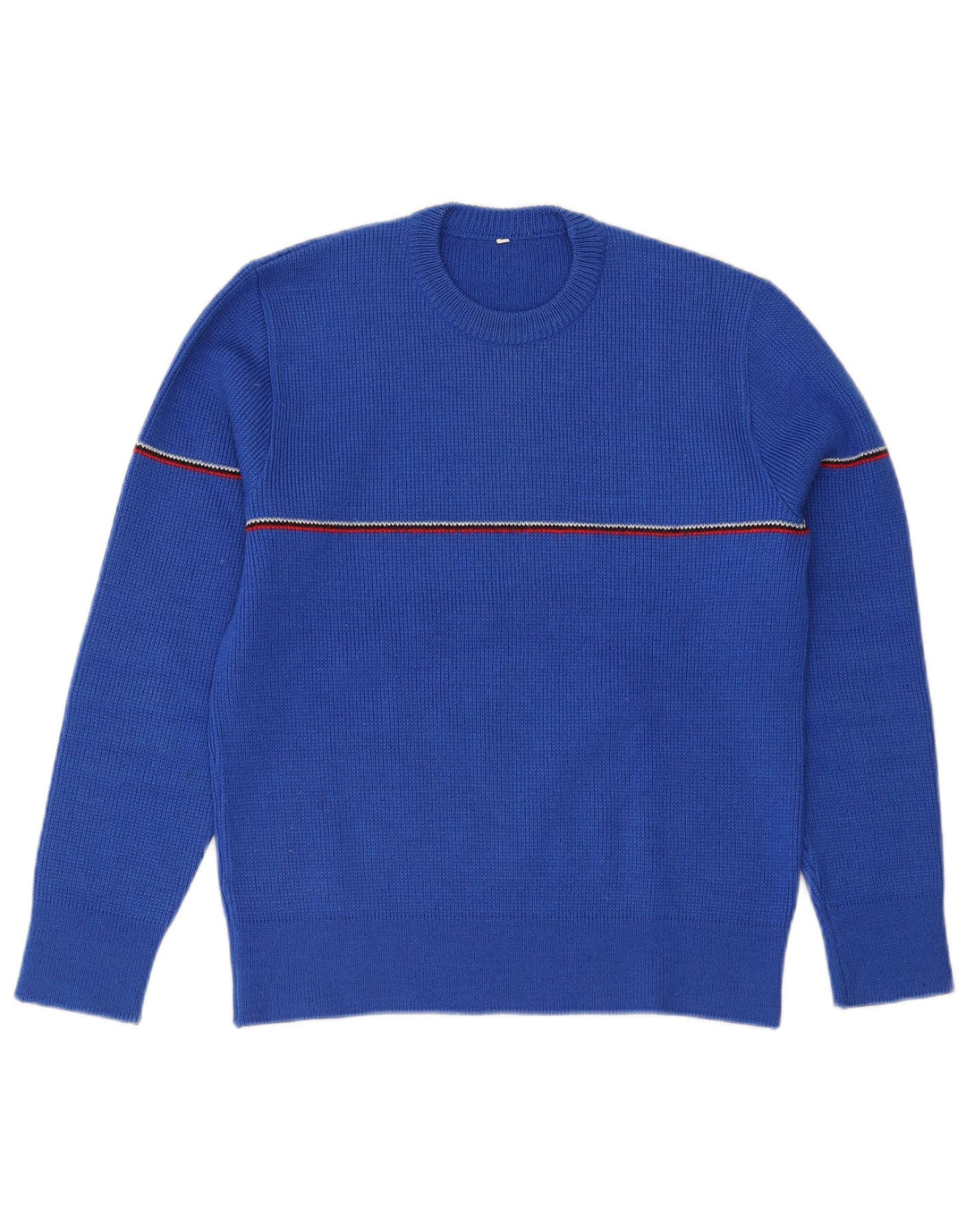 Vintage Herren Pullover mit Rundhalsausschnitt, kleine blau gestreifte Wolle
