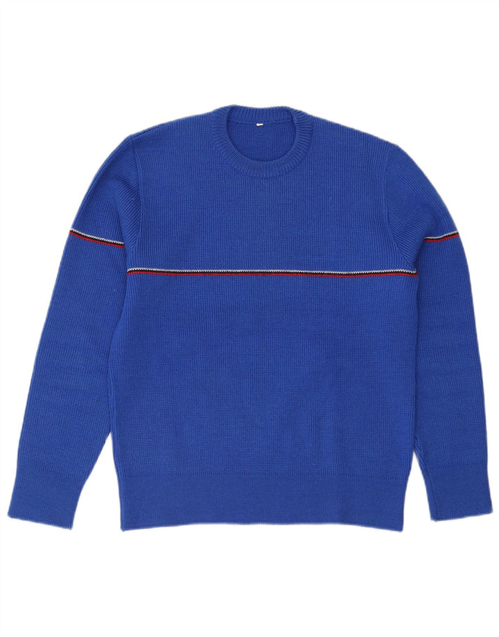 Vintage Herren Pullover mit Rundhalsausschnitt, kleine blau gestreifte Wolle