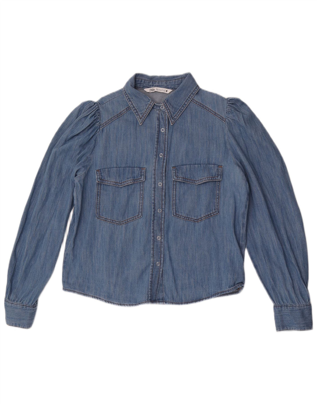 Zara Damen Jeanshemd UK 14 Mittelblaue Baumwolle