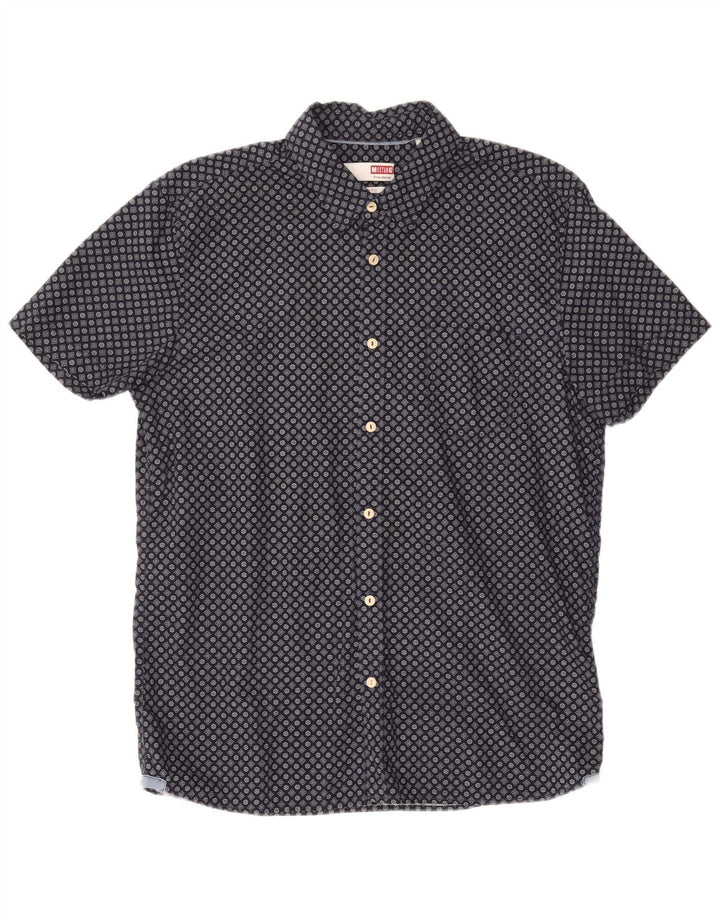 MUSTANG Herren-Hemd, schmale Passform, kurzärmelig, groß, marineblau, geblümt, Baumwolle