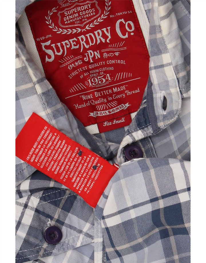 Superdry Herren-Grafikhemd, klein, blau kariert, Baumwolle