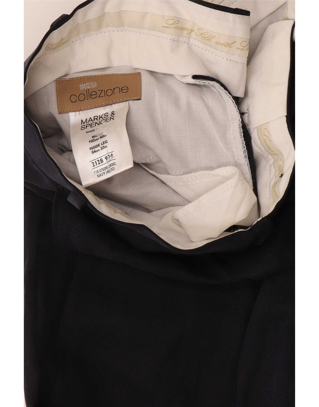 Marks & Spencer Herren-Anzughose mit Pegged-Anzug, W40 L33, marineblaue Seide