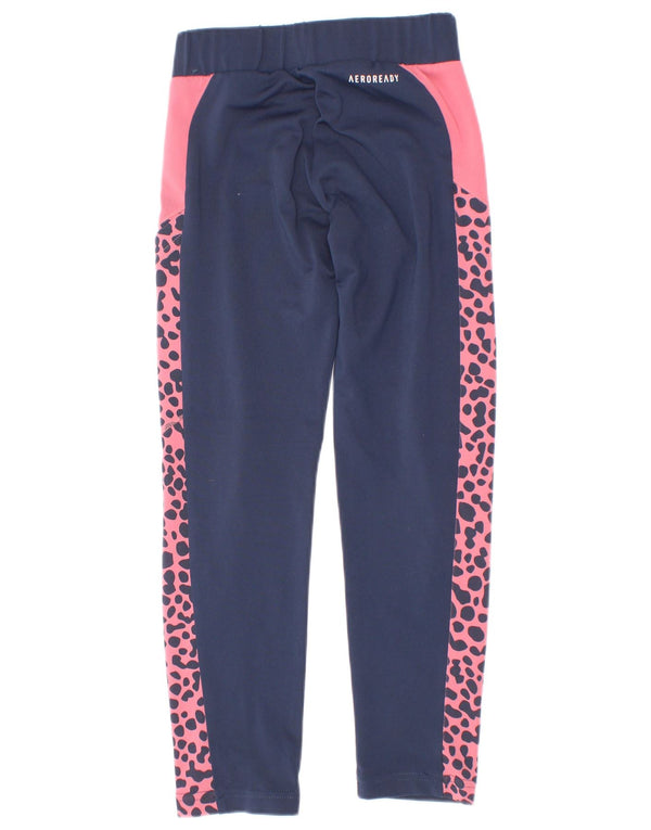 Adidas Aeroready-Leggings für Mädchen, 5–6 Jahre, marineblaues Polyester mit Tiermuster