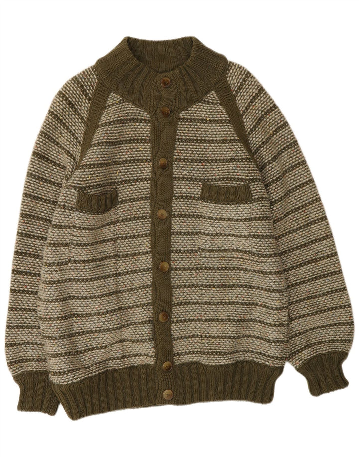 Missoni Herren-Cardigan-Pullover aus mittelkhakifarbener, gestreifter Wolle