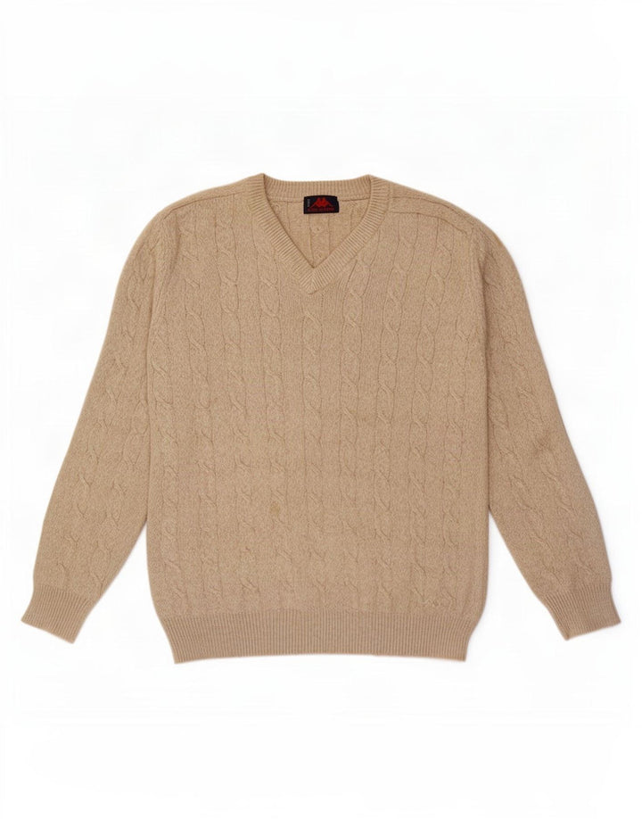 Kappa Herren-Pullover mit V-Ausschnitt, groß, beige Baumwolle