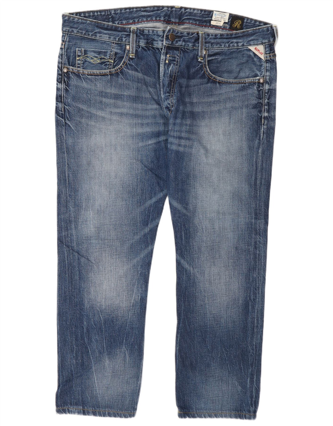 Replay Herren Straight Jeans W38 L28 Blaue Baumwolle