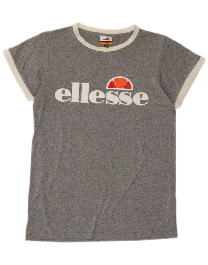 Ellesse Womens Graphic T-Shirt Top UK 10 Small Grau geflecktes Polyester