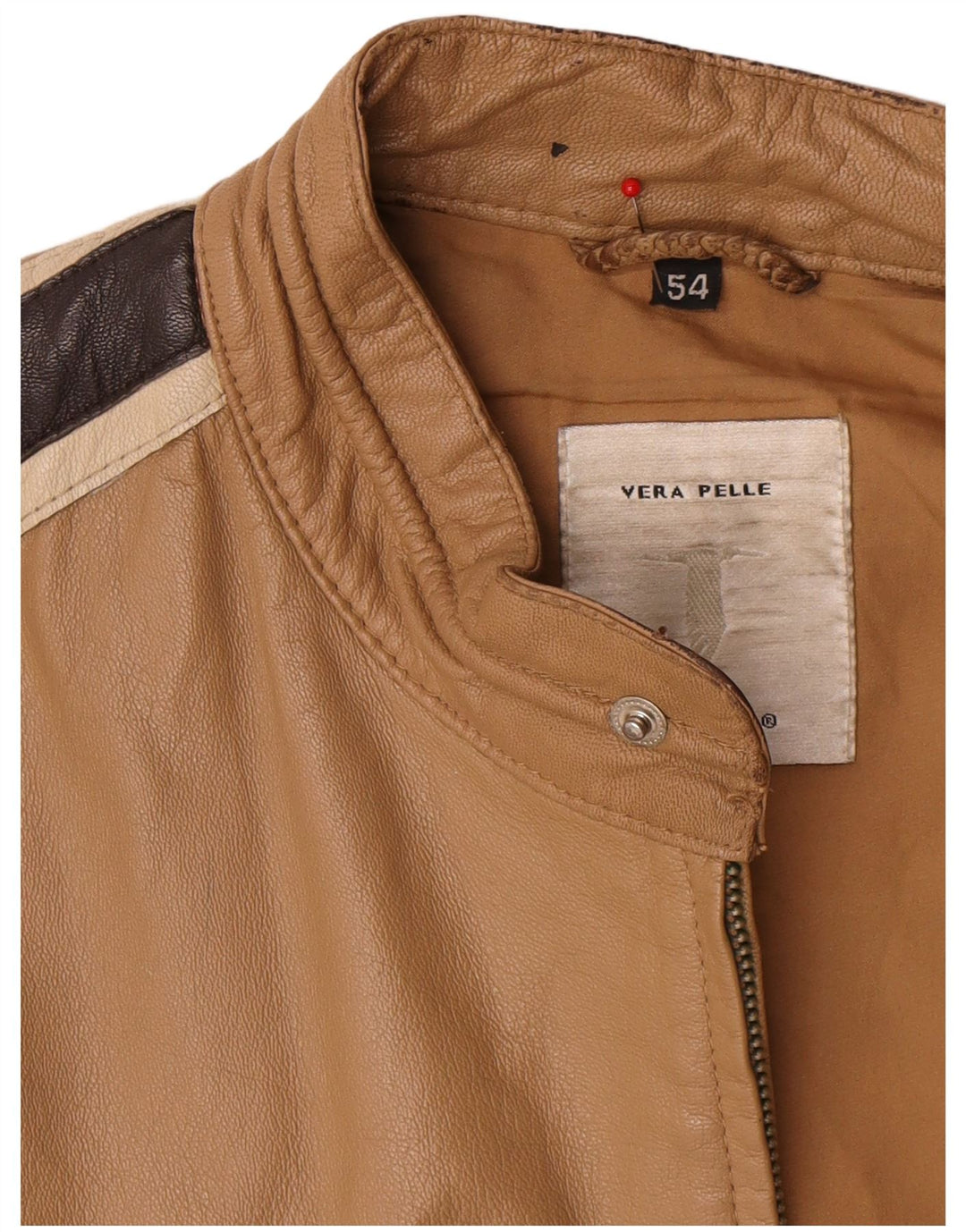 Vintage Herren Lederjacke IT 54 XL Beige Colourblock Leder