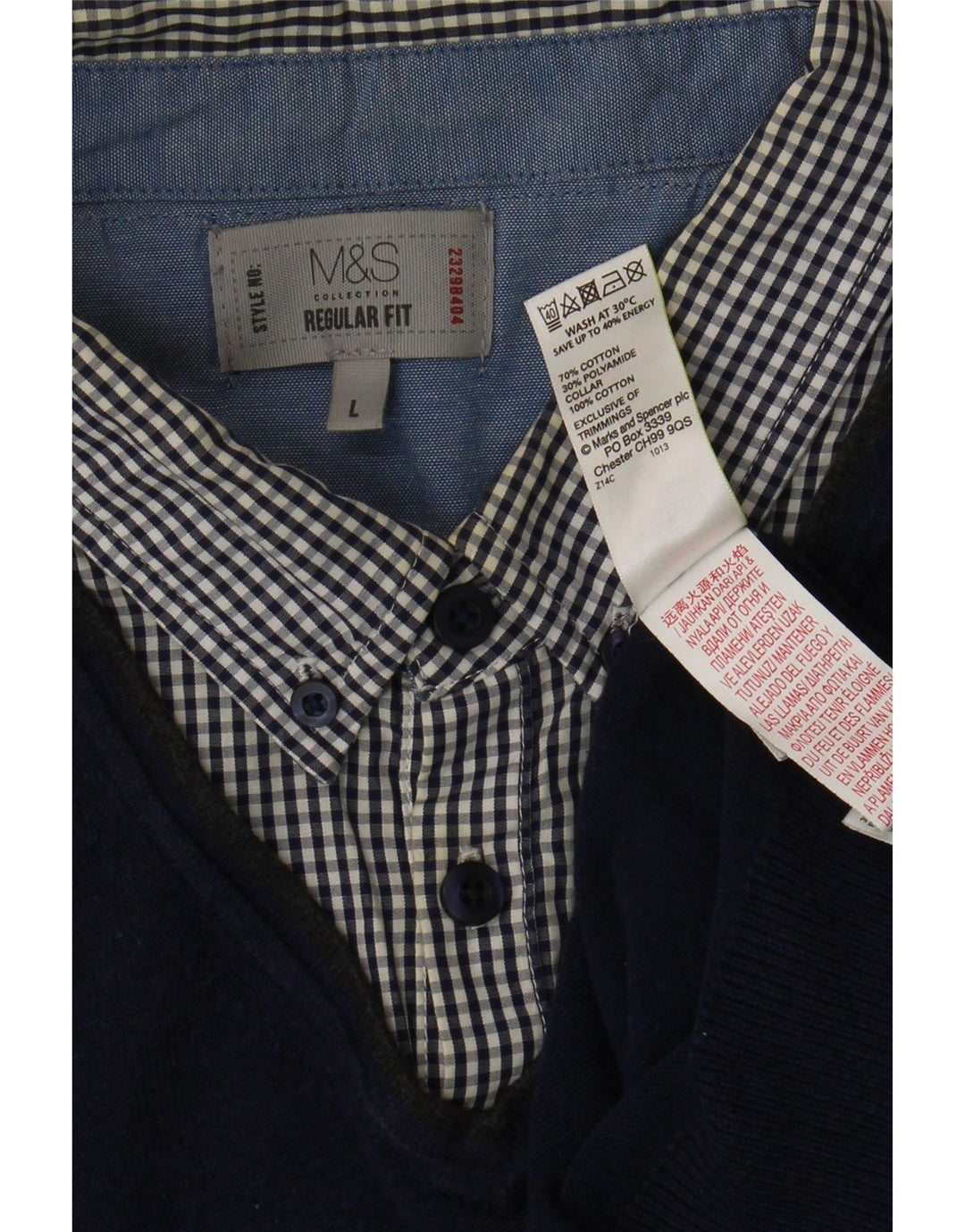 MARKS & SPENCER Herren-Pullover mit V-Ausschnitt, groß, marineblau kariert