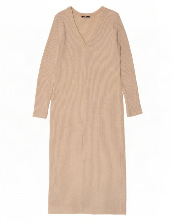 Zara Damen Pulloverkleid UK 16 Large Beige Acryl
