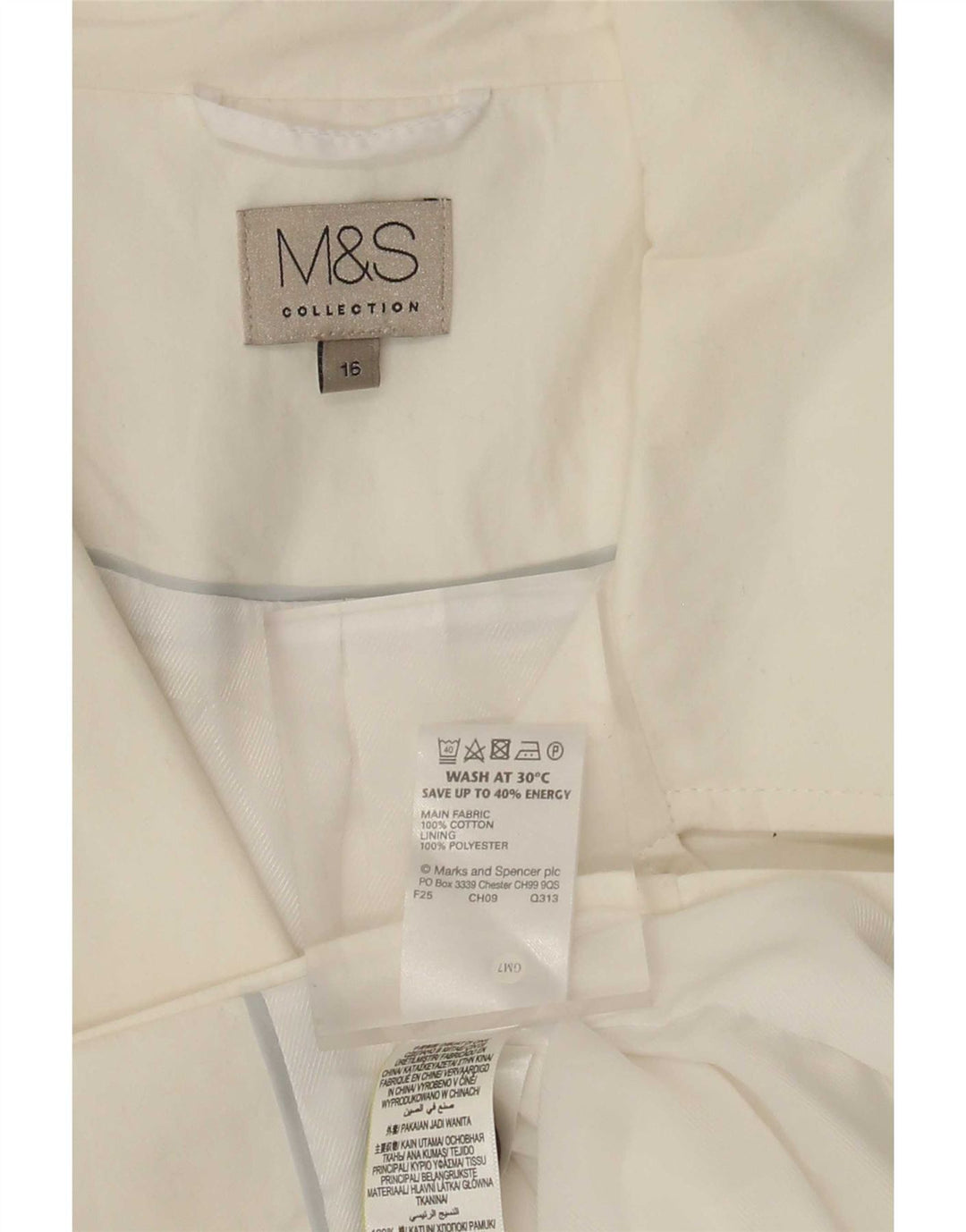 Marks & Spencer Damen Kurzer Trenchcoat UK 16 Large Weiße Baumwolle