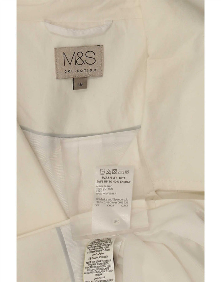Marks & Spencer Damen Kurzer Trenchcoat UK 16 Large Weiße Baumwolle