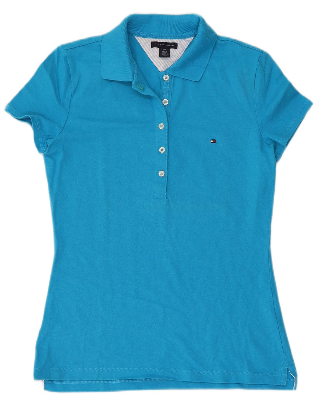 TOMMY HILFIGER Damen Poloshirt UK 10 Small Blau Baumwolle