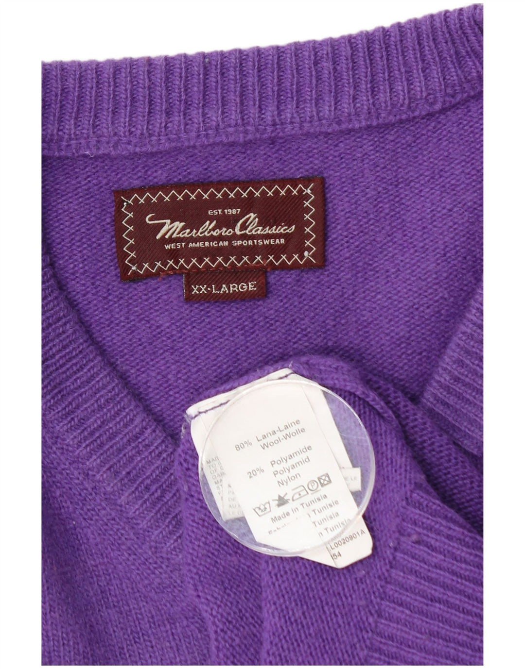Marlboro Classics Herren-Pullover mit V-Ausschnitt, 2XL, lila Wolle