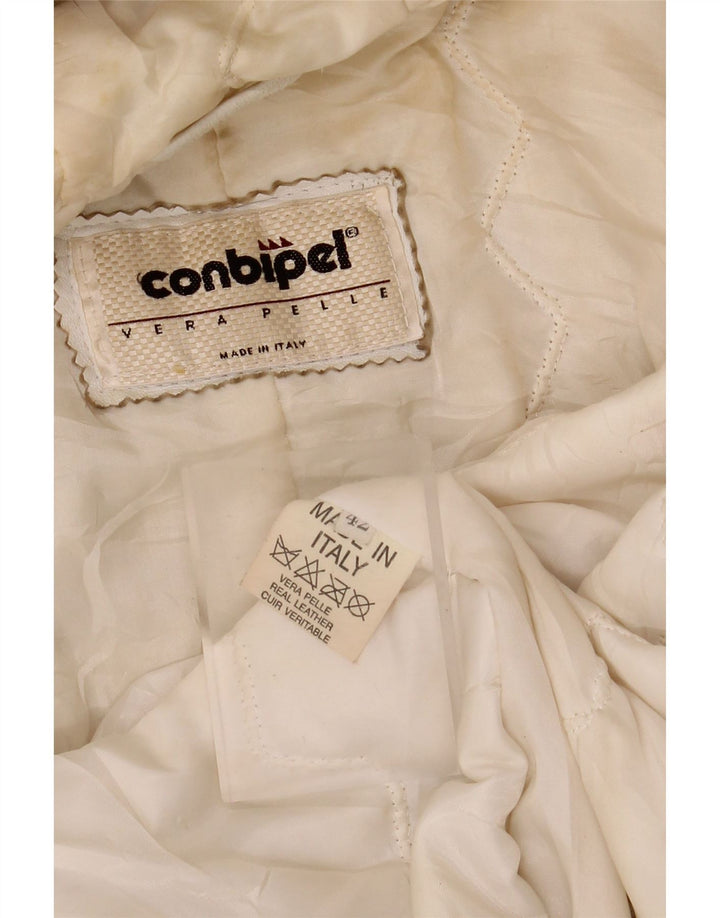CONBIPEL Damen Lederjacke mit Kapuze IT 42 Mittelweißes Leder
