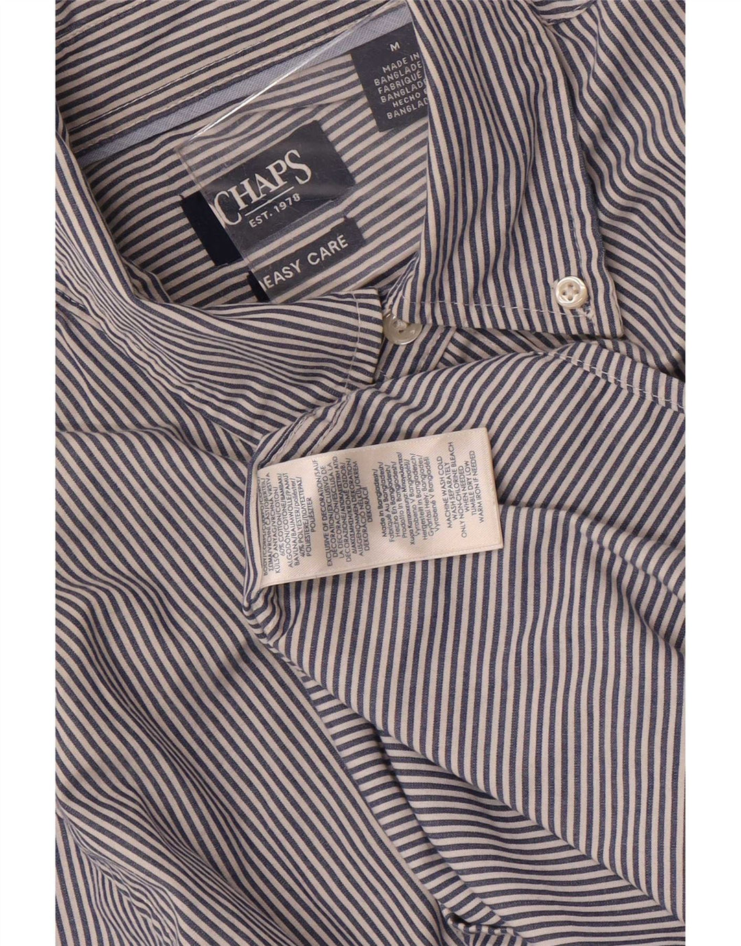 Chaps Pflegeleichtes Herrenhemd aus mittelblauer Nadelstreifen-Baumwolle in Marineblau