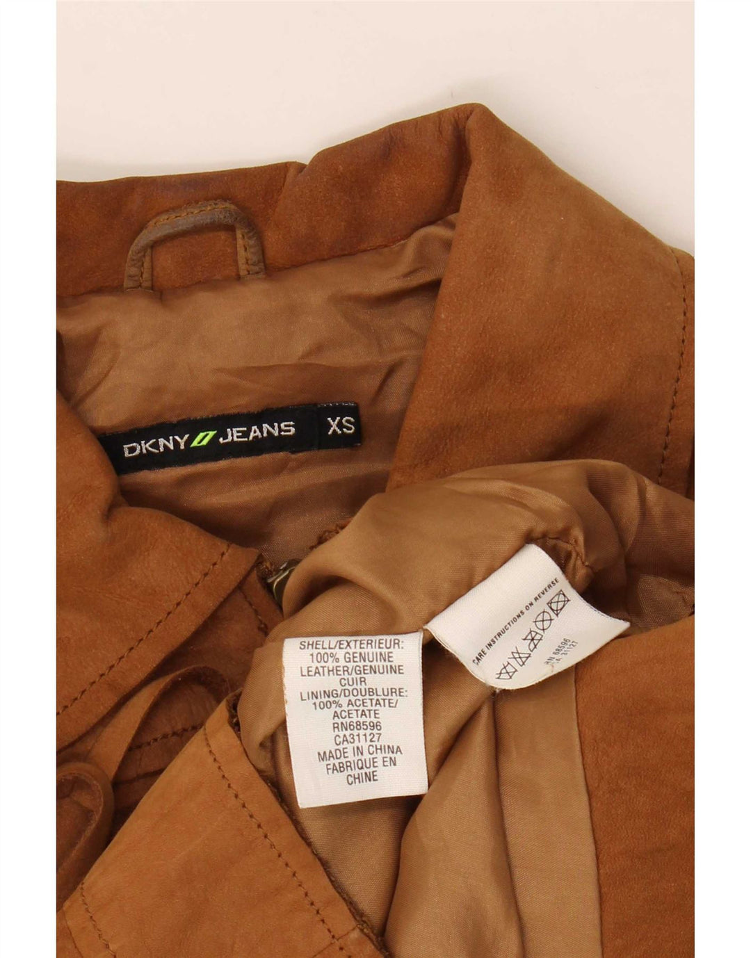 Dkny Damen Crop Wildlederjacke UK 6 XS Beige Leder