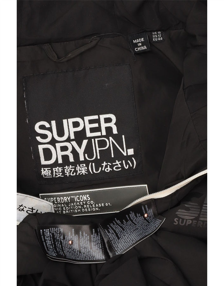 SUPERDRY Wattierte Jacke mit grafischer Kapuze für Damen, UK 16, Größe L, Schwarz, Farbblock