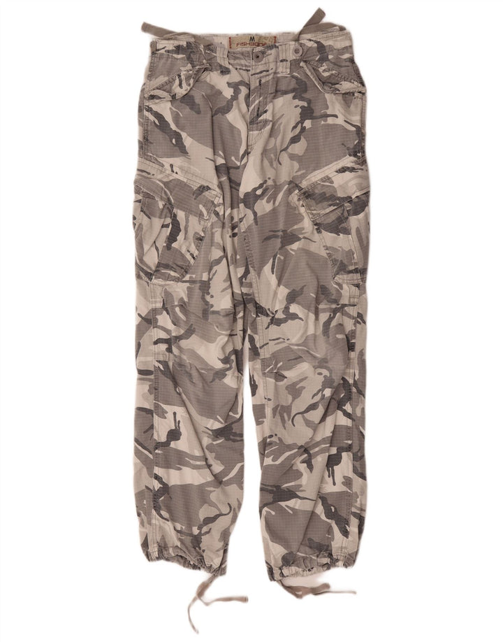 Fishbone Herren-Jogginghose, Cargohose, Größe M, W32, L31, Grau, Camouflage, Baumwolle