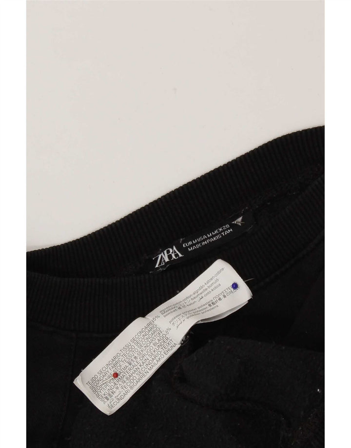 Zara Damen Crop Oversized Sweatshirt Pullover UK 14 Mittelschwarze Baumwolle
