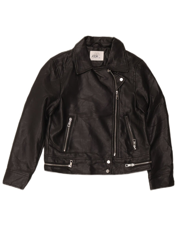 Zara Mädchen-Bikerjacke aus Kunstleder, 9–10 Jahre, schwarzes Polyester