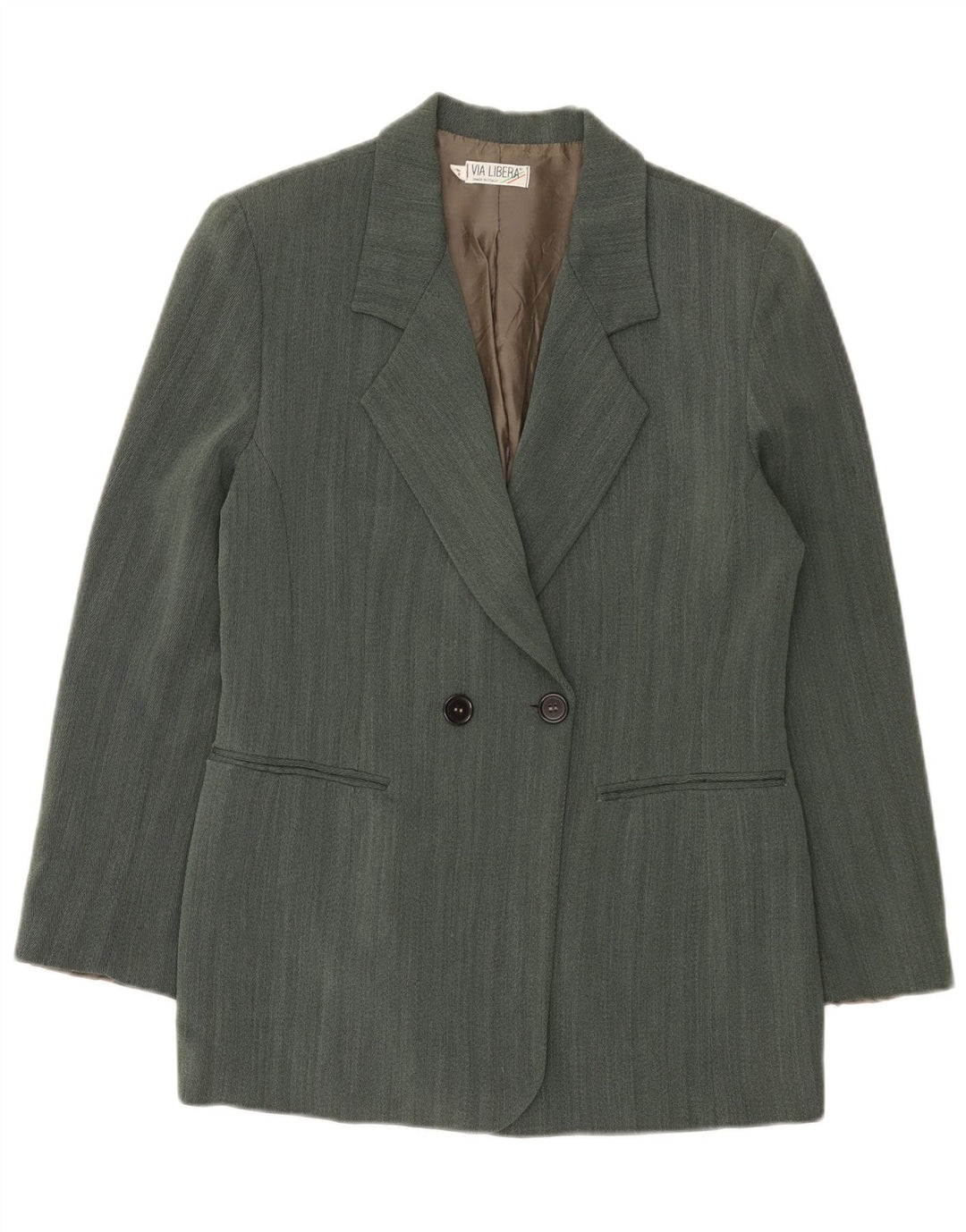 Vintage Damen Zweireihige Blazerjacke IT 42 Mittelgrünes Fischgrätenmuster