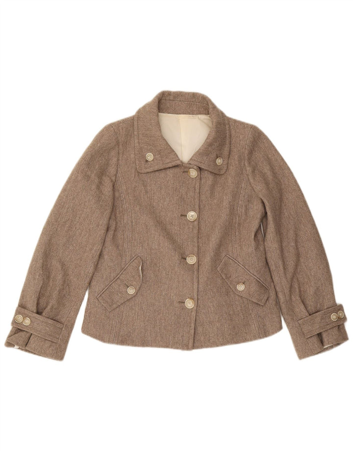 Vintage Damen 4-Knopf-Blazerjacke IT 44 Mittelbeige Baumwolle