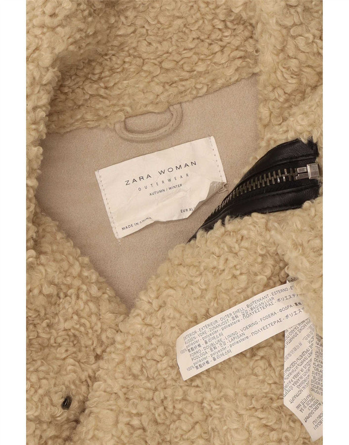 Zara Damen Teddybär Fleecejacke UK 18 XL Beige Polyester