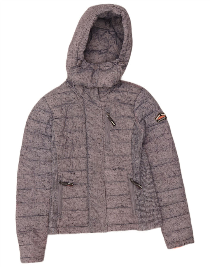 Superdry Wattierte Damenjacke mit Kapuze UK 8 XS Graues Colourblock-Polyester