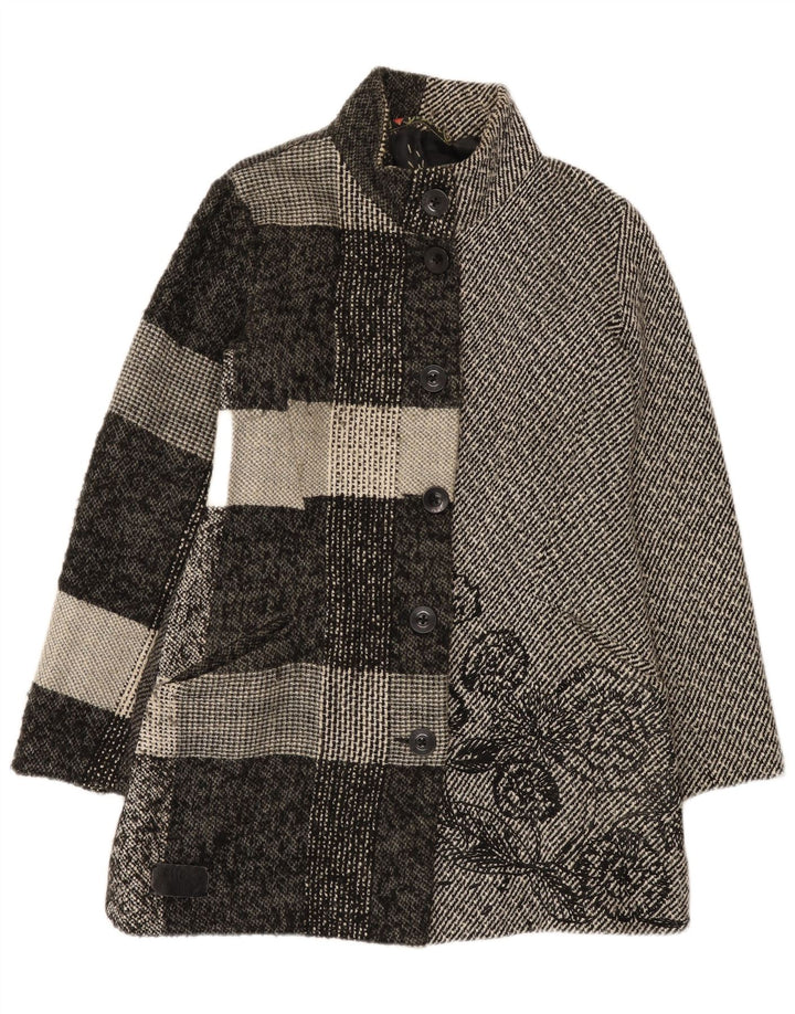 Desigual Damenmantel EU 42 Großes graues Blumenmuster aus Polyester