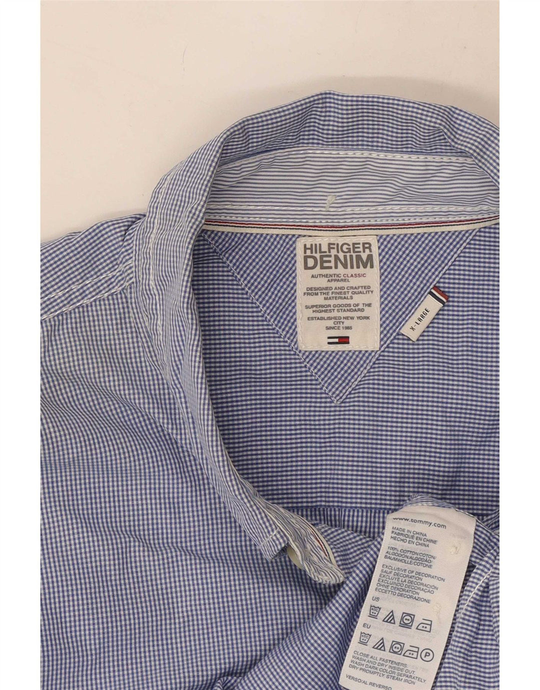 Tommy Hilfiger Herrenhemd XL, blaue Gingham-Baumwolle