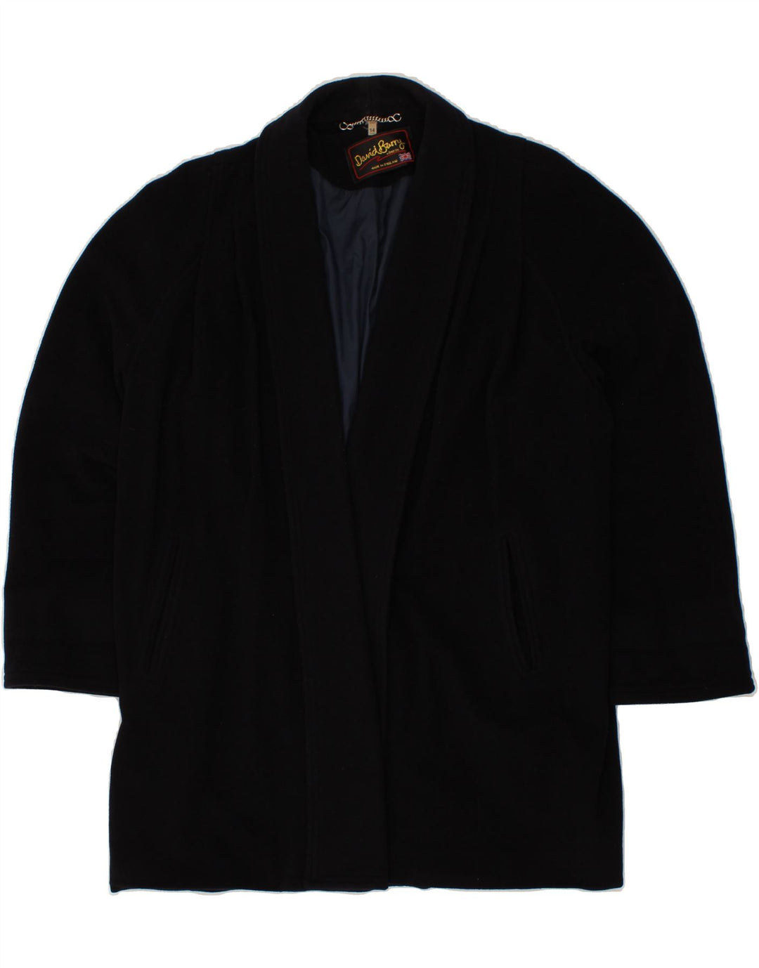 DAVID BARRY Womens Overcoat UK 14 Large Navy Blue Wool Vintage David Barry and Second-Hand David Barry from Messina Hembry 