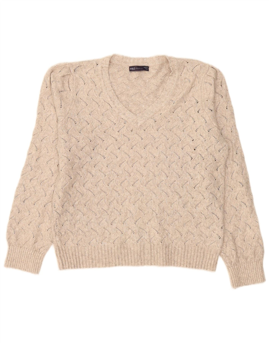 Marks & Spencer Damen-Pullover in Übergröße mit V-Ausschnitt, Gr. 14, Mittelbeige