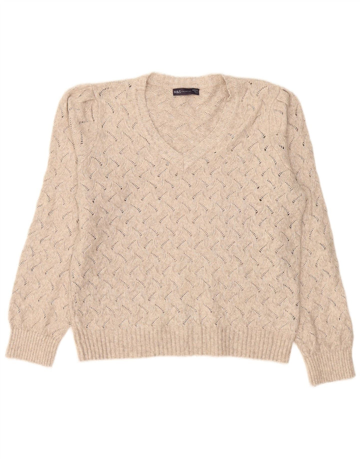 Marks & Spencer Damen-Pullover in Übergröße mit V-Ausschnitt, Gr. 14, Mittelbeige