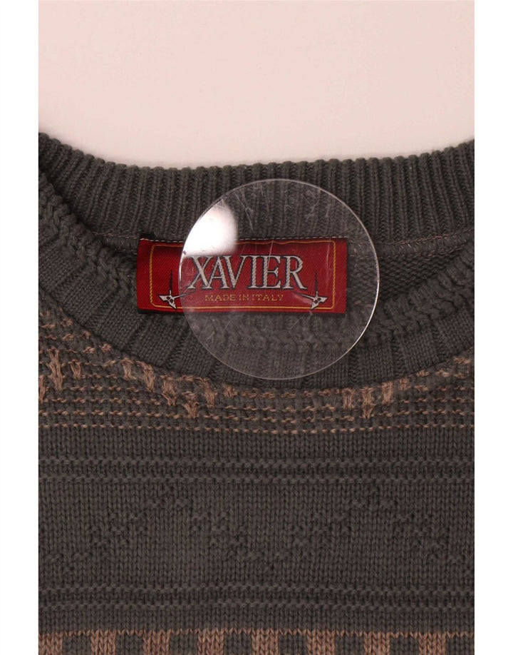 Xavier Herren-Pullover mit U-Boot-Ausschnitt, mittelgraue geometrische Wolle