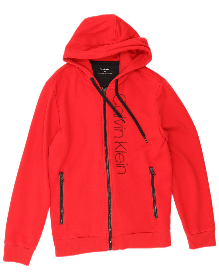 Calvin Klein Herren-Kapuzenpullover mit grafischem Reißverschluss, mittelrote Baumwolle