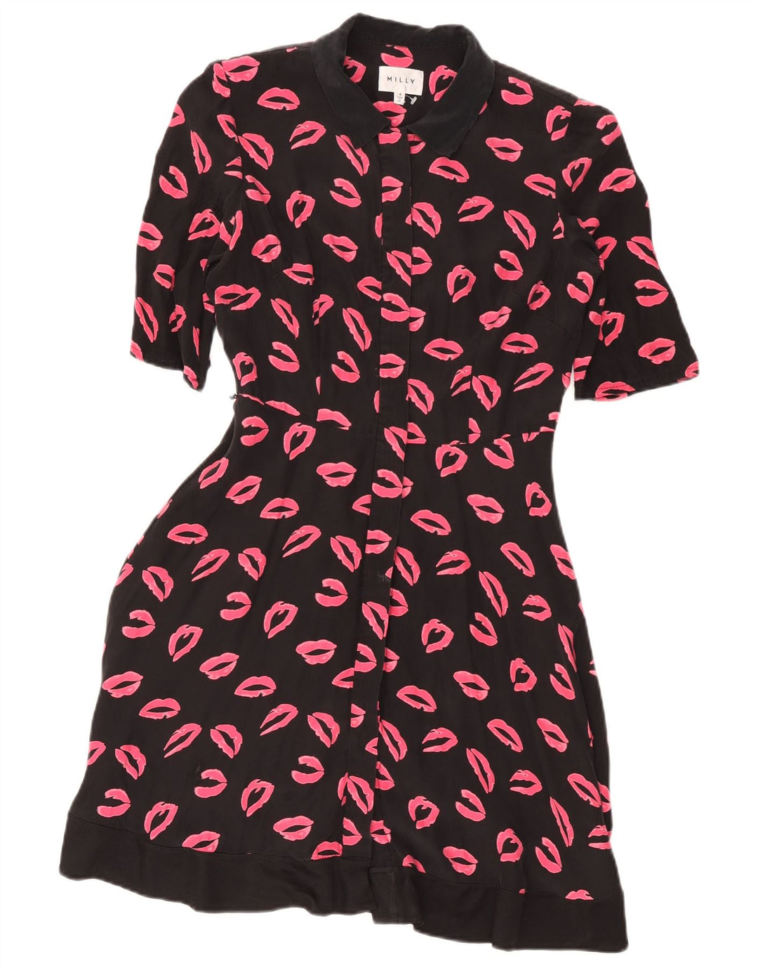 Milly Damen-Hemdkleid mit abstraktem Muster und kurzen Ärmeln, US 4 Small, Schwarz