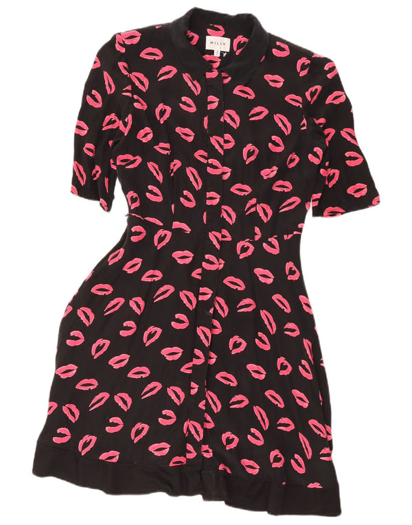Milly Damen-Hemdkleid mit abstraktem Muster und kurzen Ärmeln, US 4 Small, Schwarz