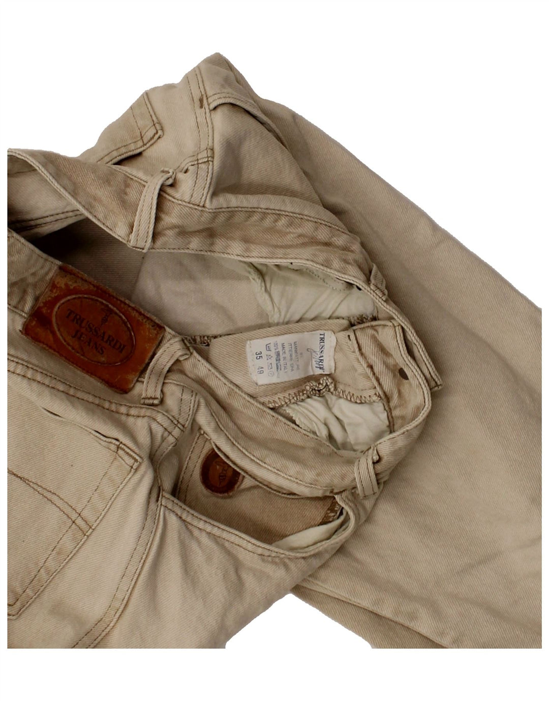 TRUSSARDI Mens Straight Jeans W35 L27 Beige Cotton Vintage Trussardi and Second-Hand Trussardi from Messina Hembry 