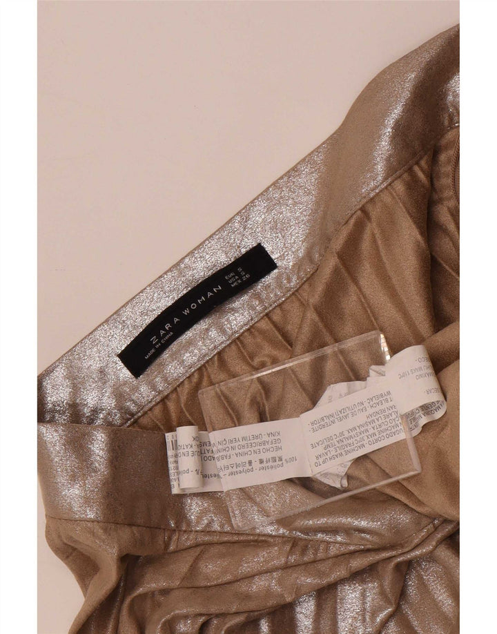 Zara Damen Faltenrock mit hoher Taille, Größe S, W26, Braun, Polyester