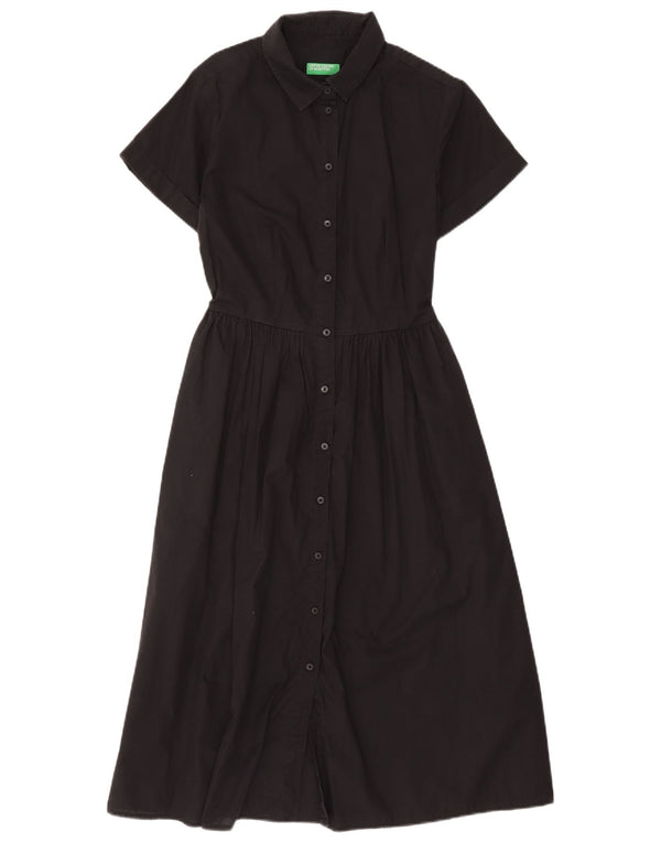 Benetton Damen Kurzarm-Hemdkleid UK 14 Medium Schwarz