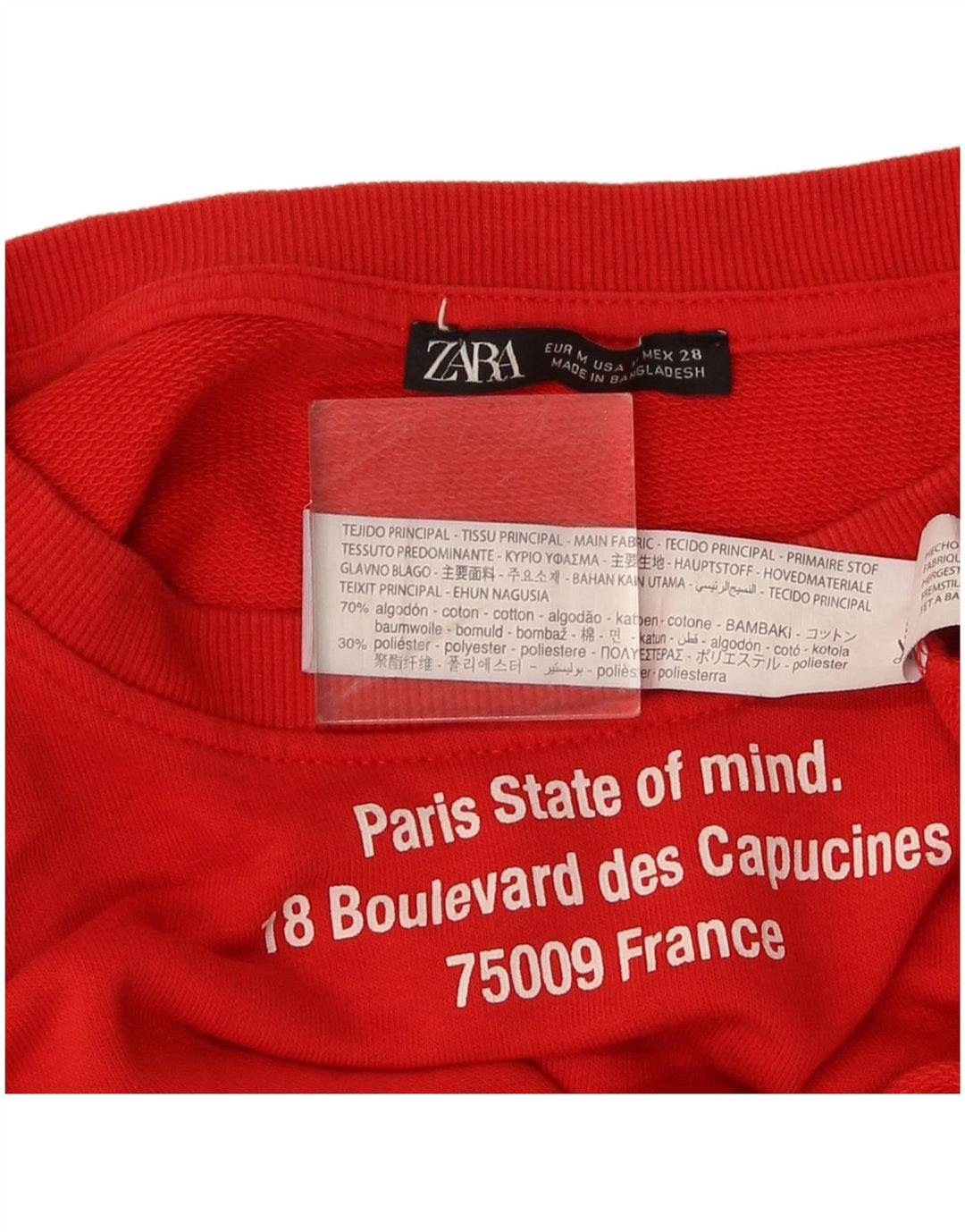 Zara Damen Graphic Crop Sweatshirt Pullover UK 14 Mittelrote Baumwolle