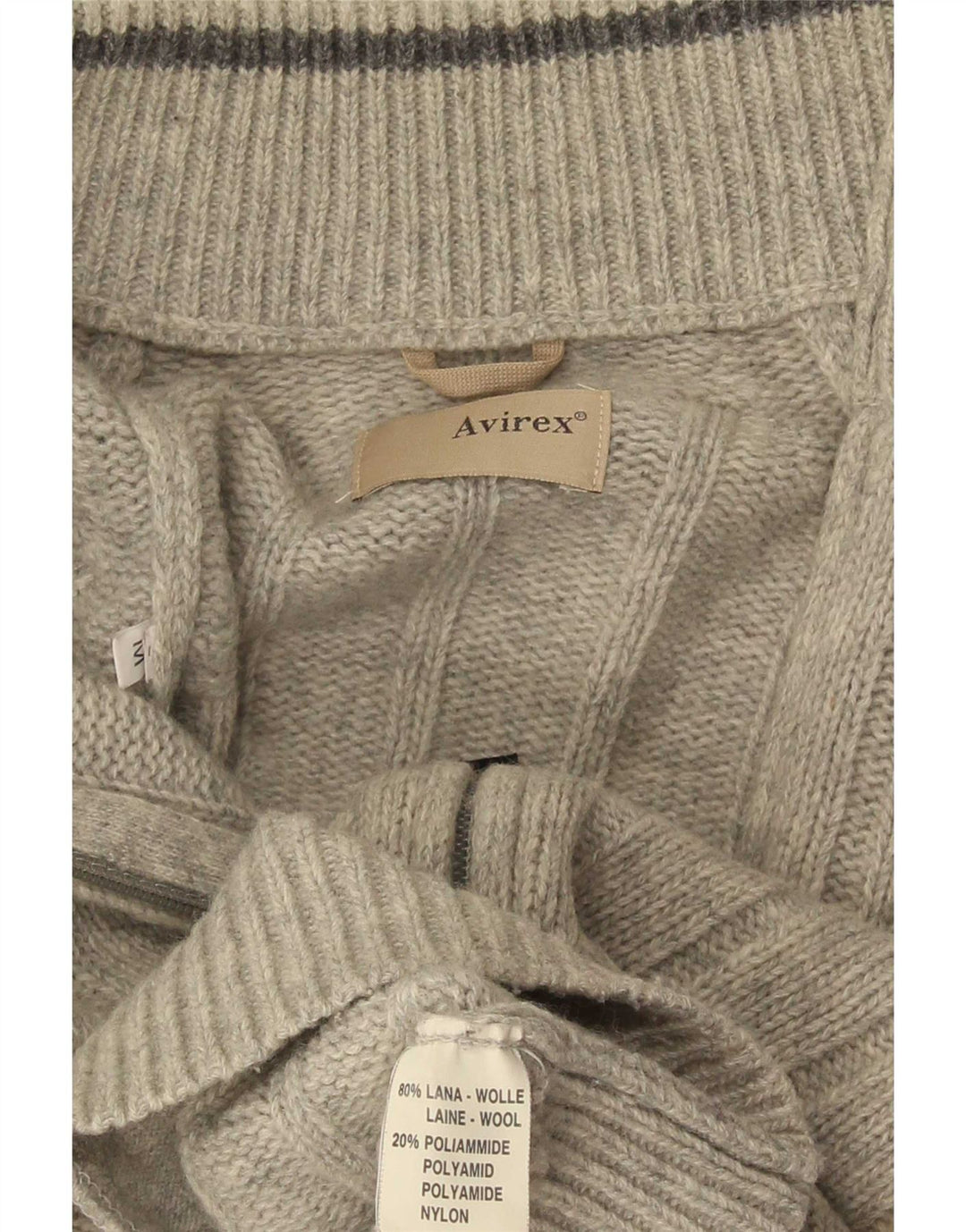 Avirex Herren-Cardigan-Pullover aus mittelgrauer Wolle