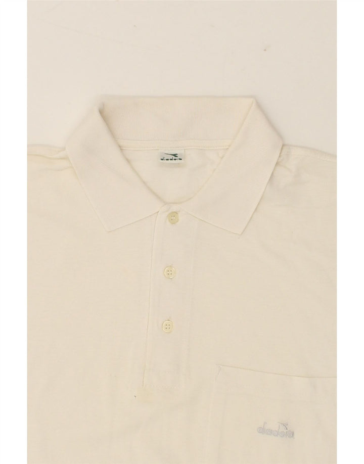 DIADORA Mens Polo Shirt Medium Off White Cotton Vintage Diadora and Second-Hand Diadora from Messina Hembry 