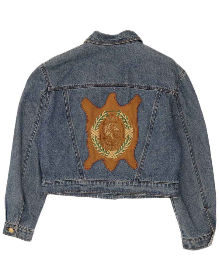 Roccobarocco Damen Graphic Crop Denim Jacke UK 14 Mittelblauer Farbblock